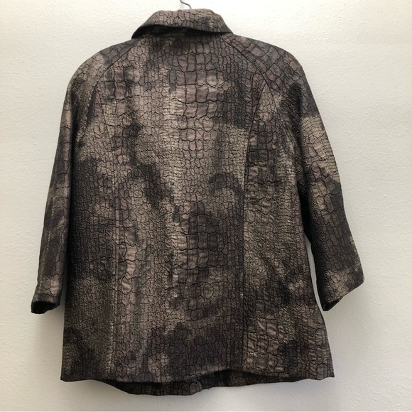 Erin London W Size M Lightweight Brown/Tan 3/4 Sleeve Crocodile Pattern Jacket - Picture 3 of 6